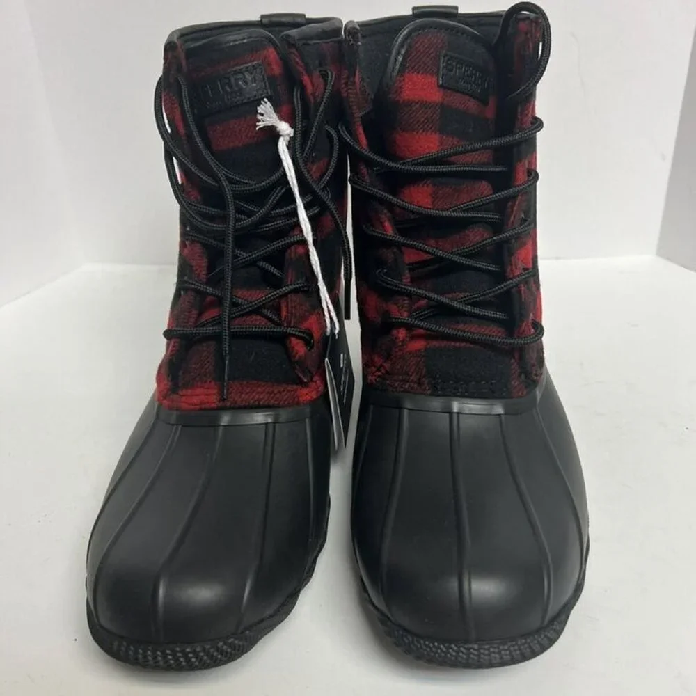 Sperry Mens Saltwater Buffalo Check Boot Red Size 10 M